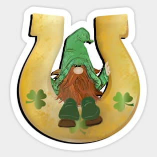 St Patrick's Day Lucky Gnome Design Horseshoe, Shamrocks & Gnomes Sticker